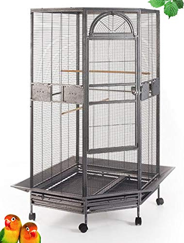 Extra Large Corner Flight Bird Cage for Cockatiel Aviary Canary Parakeet Budgies Parrot with Metal Seed Skirts