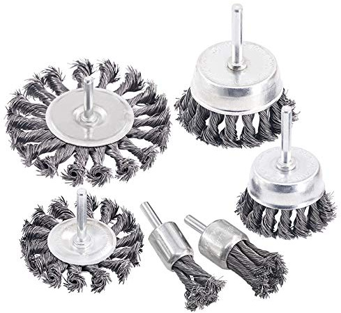 Rustark 6 Pcs Knotted Steel Carbon KnotWire End Brush, Cup and Flat Wheels Brush Set with 1/4 Shank for Drill, Perfect for Rust/Corrosion/Paint Removal, Reduced Wire Breakage and Longer Life