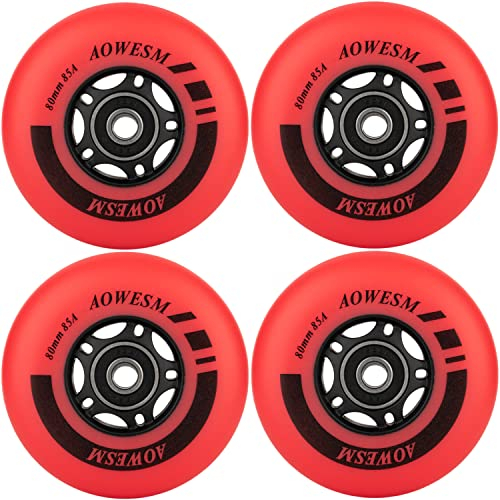 AOWESM Inline Skate Wheels 85A Gripper Asphalt Outdoor Inline Roller Hockey räder mit Kugellager ABEC-9 (4er-Pack) (rot, 76 mm)