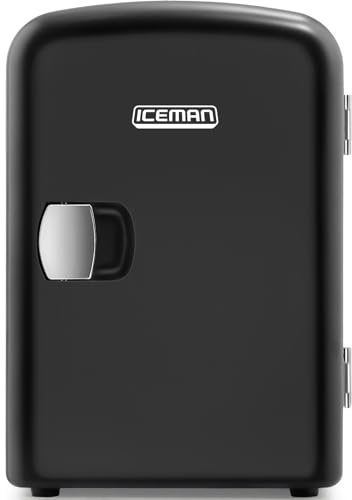 Iceman Black Portable Mini Fridge, Cools & Warms, Lightweight Fridge With 4 Litre, 6 Can Storage for Cosmetics, Snacks, Makeup, AC/DC Power, Home/Car/Bedroom