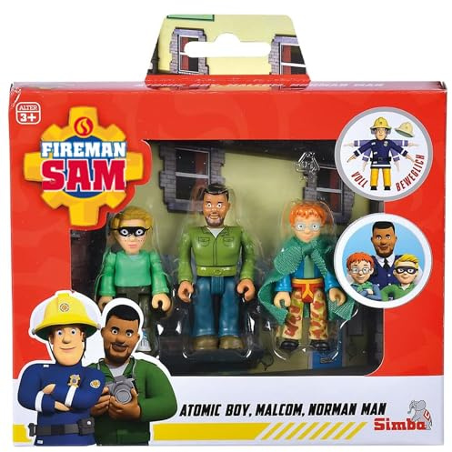 Feuerwehrmann Sam - Set mit 3 beweglichen Figuren 7,5 cm - Atomic Boy, Malcom, Norman Man