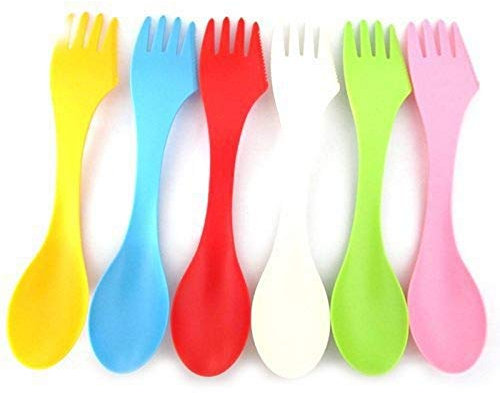 Kitchen Gadgets 2 Set 3 in 1 Outdoor Camp Tableware Heat Resistant Spoon Fork Knife Camping Hiking Utensils (6pcs=1set)
