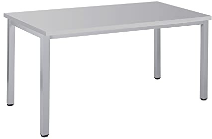 Bürotisch/Schreibtisch/Besprechungstisch graues Tischgestell quadratische Beine | PC-Tisch Arbeitstisch Konferenztisch Computertisch Homeoffice-Tisch Businesstisch (Lichtgrau, 140x80x77,5 cm)