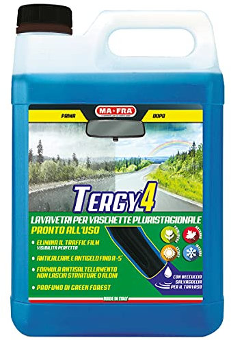 Ma-Fra, Tergy 4, Liquido Lavavetri Auto Pluristagionale Pronto all'Uso per Vaschette Tergicristallo, Detergente Tergicristalli Auto Anticalcare Antigelo Fino a -5°C, Rimuove Traffic Film, Formato 4,5L