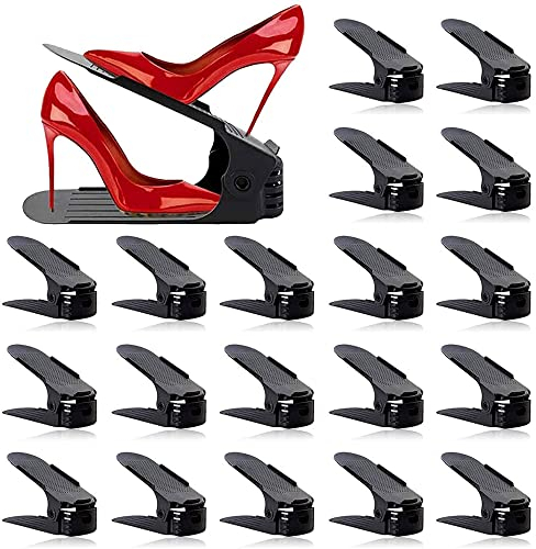 BIGLUFU Einstellbare Schuhstapler, 20 Stück Schuhorganizer Platzsparend Verstellbarer PP Schuh Organisierer, rutschfest Shoe Organizer, Doppelschicht Schuhregal, Rutschfest Schuhschlitze Set