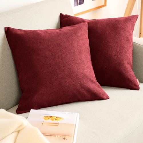 Blumtal 2er Set Kissenbezug 50x50 rot - kuschelige Chenille Kissenbezüge mit verstecktem Reißverschluss, Oekotex Zertifizierte Kissenhülle für Deko-Kissen Sofakissen Polster & Zierkissen