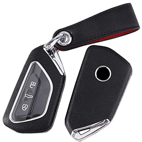 ontto Autoschlüssel Hülle Passt für VW Golf 8 R GTI ID.3 ID.4 ID.6X Seat Leon MK4 Skoda Octavia Enyaq ABS Leder Schlüsselcover Schlüsselanhänger Schlüsselhülle Schlüsselbox Schlüsselschutz-Schwarz