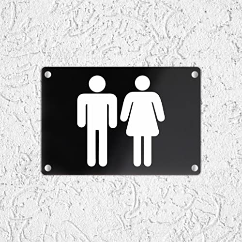 CARTELLO IN PLEXIGLASS NERO LUCIDO SEGNALETICO - TOILETTE - Con Distanziali in acciaio inox e Stampa U.V. (30X42 CM)