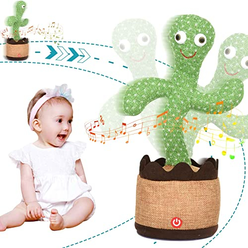 Cactus Qui Danse et Répète,Cactus Chantant,Jouet Cactus Qui repete,Cactus Parlant Repete Accessoire de Maison Cadeaux pour Enfants (Chant 120+Danse+Enregistrement+Éclairage) Peluche Décorative Jouet