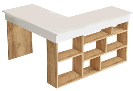 Vente-unique Eckschreibtisch mit Stauraum - WeiÃ Â ÂÂ Ã Â ÂÂ & Naturfarben - LILEUL