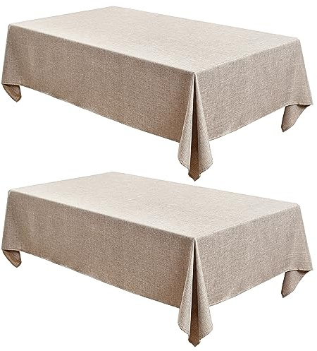 Fitable Nature Faux Linen Tablecloths Rectangle 60 x 84 Inch - 2 Pack Neutral Table Clothes for 4-6 Foot Tables, Wrinkle-Proof Faux Burlap Table Cover for Dining, Farmhouse, Outdoor Picnic, Camping