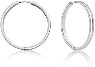 Mary & Jules Creolen Silber aus 925 Sterling Silber, aus recyceltem Silber, schlichte Damen Ohrringe, Klappcreolen, Durchmesser 30 mm, Echtschmuck Ohrstecker für Frauen und Mädchen