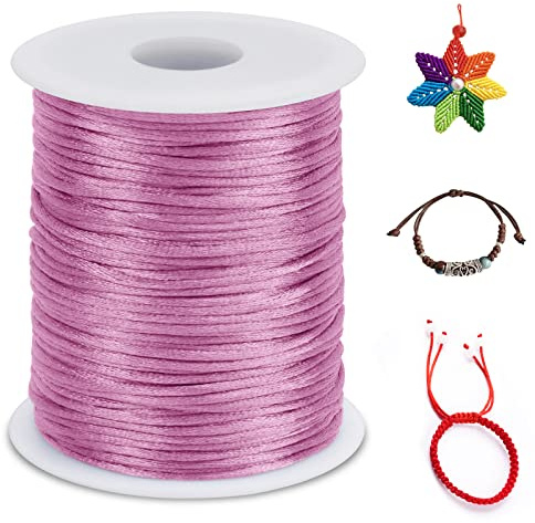 LEREATI Nylon Cord 1.5mm x 100m, Satin Cord Nylon String Macrame Cord, Coloured Beading Thread String for Making Bracelet, Necklace, Chinese Knot, Jewellery (Pink)