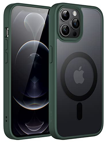 JETech Magnetisch Hülle für iPhone 12 Pro Max 6,7 Zoll Kompatibel mit MagSafe, Durchscheinende Matt Handyhülle Rückseite Dünn Stoßfest Schutzhülle (Dunkelgrün)