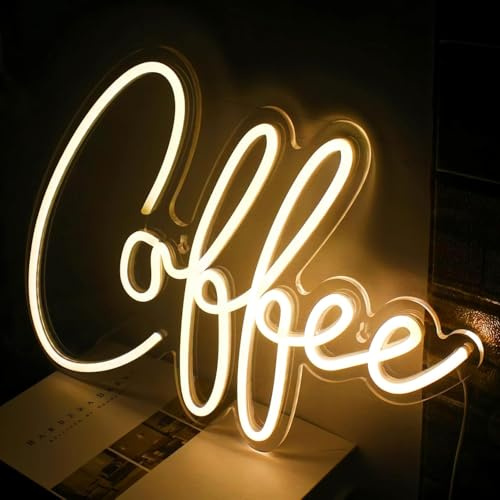 Gaoxun Coffee Neon Schild, Warmweiß LED Neonlicht für Wanddekoration, 40.5x30 cm Neon Schilder, Leuchtreklame mit USB-betrieben, LED Schild Geschenk für Restaurant, Kaffeehaus, Bar, Raum Dekoration