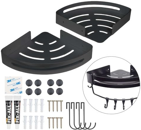 INTIRILIFE 2X Duschablage Edelstahl -30 x 22.5 x 4.5 cm- Dusch Regal Korb in Schwarz für Bad,Dusche- Badezimmer Eckregal Wandregal zum Kleben oder Bohren mit 2 Haken- rostfrei, langlebig, für Shampoo