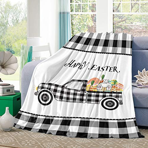 Tv-Decke Osterhasen-Eier Schwarz-Weißer Büffel-Gitterwagen Falten Beständig Decke Leichte Bettüberwurf Für Geschenke Camping Weihnachten 60x50