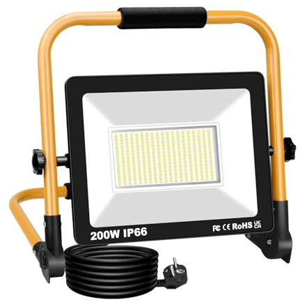 AUXTINGS LED Baustrahler, 200W 20000lm Arbeitsleuchte, IP66 Wasserdicht, Tragbar mit 3M Kabel, Ideal für Werkstatt oder Baustelle, Garage
