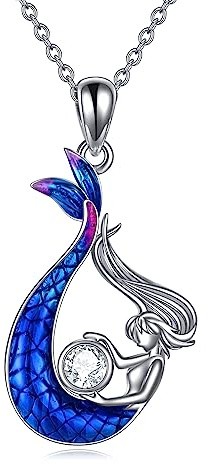 YAFEINI Meerjungfrau Kette für Damen Mädchen 925 Sterling Silber Blau Meerjungfrau Anhänger Halskette Ozean Schmuck Geschenk