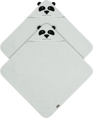 normani Baby Kapuzentuch Frottee Wickeltuch Kapuzenhandtuch aus 100% Bio-Baumwolle in 80x80 cm - Badetuch für kleine Kinder Farbe 2 x Hellgrau