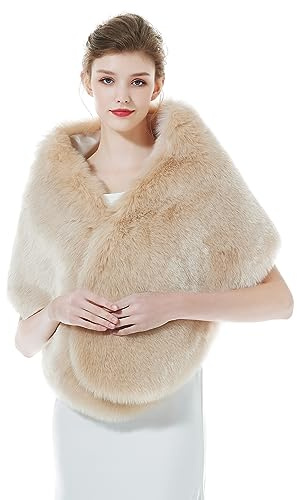 BEAUTELICATE Kunstpelz Stola Schal Damen Pelz Brautschal Brautstola Wrap Schwarz Elfenbein für Braut Winter Hochzeit Festival Weihnachten