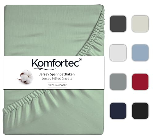 Komfortec Spannbettlaken Jersey 100% Baumwolle – 140x200 cm – 135g/m² – Weich, Atmungsaktiv & Hautfreundlich – Mit Rundumgummi – Oeko-Tex Zertifiziert – Für Boxspring, Topper & Matratzen – Grün