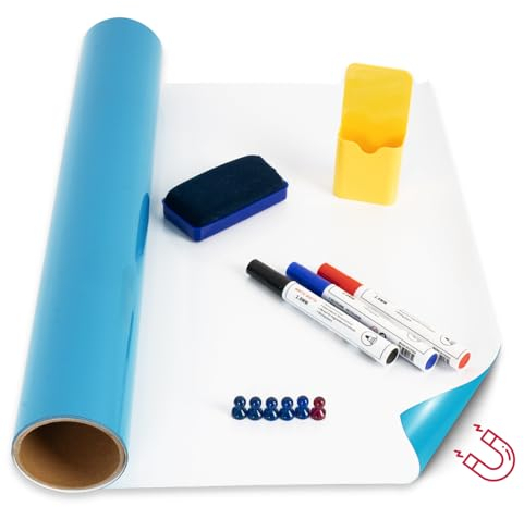 KARAT Pellicola per lavagna bianca, 100 x 150 cm, con pennarelli, magneti e spugna, magnetica, autoadesiva e lavabile, pellicola magnetica, per lavagna bianca