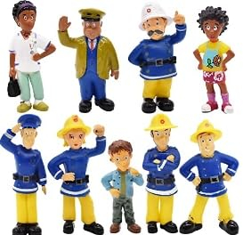 9PCS Fireman Mini Figures, Fireman Cake Toppers Cake Decoration, Mini Figures Set for Boys Girls Birthday Party Babay Showers Celebration Supplies