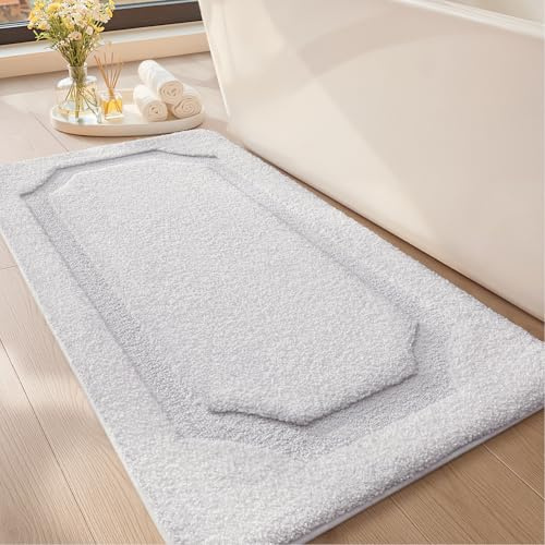 COLOR&GEOMETRY Badematte Badteppich rutschfest Waschbar, 61 x 152 cm Badezimmerteppich Lang Absorbierende Weiche Badvorleger, Badematte Weiß für Badezimmer, Dusche, Badewanne, Waschküche