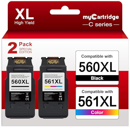 myCartridge PHOEVER 560 561 XL PG-560XL CL-561XL - Cartuchos de Repuesto para Cartuchos de Impresora Canon 560 560 PG 560 XL Negro 561 XL para impresoras TS5350 TS5351 TS5352 TS5353 TS7451（2-Pack