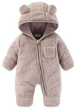 AiWMGL Newborn Baby Bear Outfit Suit With Fold-Over Mittens and Footies Girls Boys 3-6 Months Winter Fleece Clothes Suit Hooded Jumpsuit Romper Snowsuit