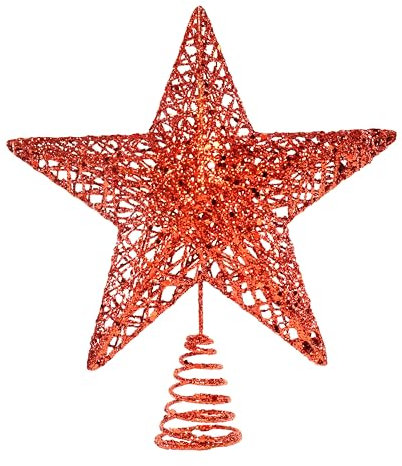 23CM Christmas Tree Topper- Christmas Tree Star for Xmas Decorations- 3D Glitter Red Christmas Tree Topper- Star Tree Topper for Christmas Tree, Outdoor Indoor Party (Red)
