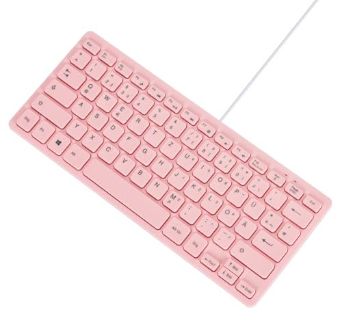 Miniteclados MCSaite con cable rosa, a prueba de salpicaduras, mini teclado sin teclado numérico, diseño ergonómico compacto para ordenadores de sobremesa con Windows, ordenadores portátiles