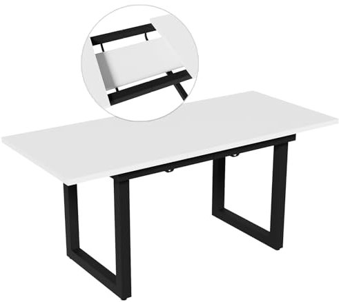 DRIXNO Esstisch Küchentisch Ausziehbar 140/180x80cm, Industriestil Esszimmertisch Tisch Küche Dining Table Kitchen, Kaffee-Freizeittisch, Moderner Einfacher Esstisch aus Eisen, Weiß+Schwarz