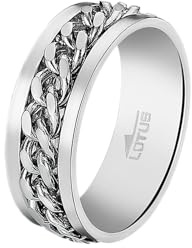 LOTUS STYLE Anillos Hombre - Anillo Acero Inoxidable Hombre 316L - Diseño Ergonómico y Ajuste Perfecto Talla 24 - Plateado LS2394-3/124 23.50 mm - Resistente al Agua