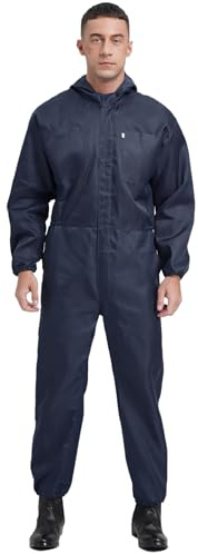 iiniim Herren Arbeitsoverall Langarm Schutz Overall mit Kapuze Arbeitsanzug Antistatischer Schutzanzug Ganzkörperanzug Industrie Handwerker Arbeitskleidung Marine Blau XL
