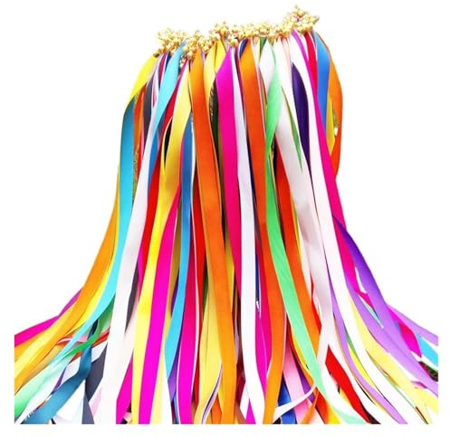 NJIEzhao Wedding Wands 100 Stück Hochzeitsstäbe mit Glöckchen, Seidenband, Bunte Luftschlangen, Wunschstäbe, Feenstab, Heimdekoration, Hochzeitsgeschenke