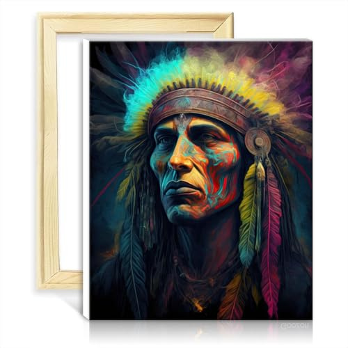 TANGFEIY Digitales Malset mit Indianern, Leinwand, digitales Ölgemälde zum Selbermachen, für Erwachsene, Anfänger, Acrylzahlen mit Pinseln, Kunst, Malen nach Zahlen, Set, ohne Rahmen (40 x 50 cm)