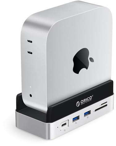 ORICO VSP10 MiniDock und Ständer für Mac Mini M4/M4 Pro, mit Nicht Entfernbarem Internen 4TB SSD, bis zu 1000 MB/s, 9 Anschlüsse mit USB-A/C 3.2, HDMI 2.0, RJ45, PD 100W, SD/TF, 2 USB 3.0