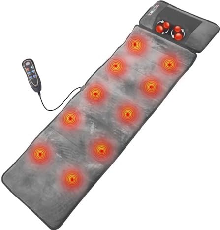 Tapis de massage avec 10 moteurs vibrants et 2 coussins chauffants thérapeutiques, masseur pour le cou, les épaules et le dos pour soulager la douleur, cadeaux pour hommes et femmes - Gris