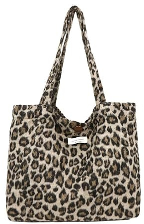fdsmall Leopard Tragetasche für Frauen, wiederverwendbare große Damen Geparden Schultertasche Canvas Große Kapazität Einkaufstaschen Fasion Handtasche für Büro, Einkaufen, Reisen (Yellow)