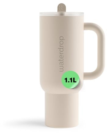 waterdrop® Gourde Isotherme avec Paille 1.1 litre - Froid Pendant 12 Heures, Mug Isotherme, Tasse Isotherme avec Poignée, Bouteille d'eau en Acier Inoxydable