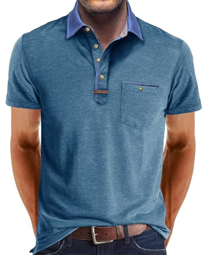 Volemo Polo Hombre Manga Corta Camiseta Poloshirt Contraste Camisa T-Shirt Casuales