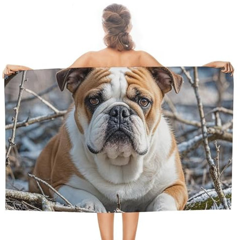 Badetuch Englische Bulldoggen Mikrofaser Duschtücher Leichtes Duschtuch Für Strand Reise Damen 80X130Cm