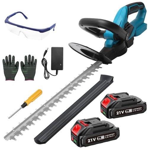 panthem Cordless Hedge Trimmer Grass Shear with 21V 4000 mAh 2x batteries, Electric Grass Trimmer Hedge Trimmers Cutter with 20 inch long Blades for Shrub, Lawn Trimming (With battery 51CM)