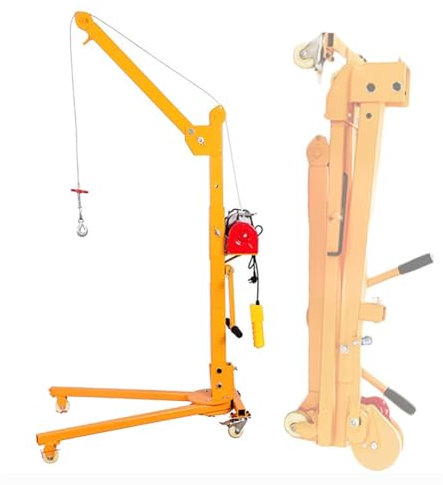 Electric Workshop Hoist, 500kg Capacity Folding Crane with Wheels for Indoor Outdoor Car Engine and Manhole Cover Lifting