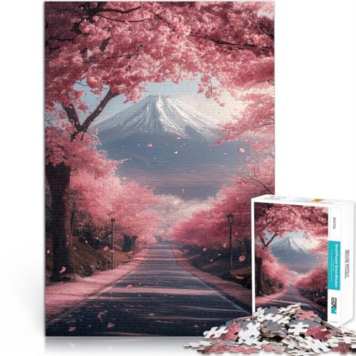 Quizspiel Japan-Straße und Sakura-Baum 1000-teiliges Puzzle für Erwachsene 26x38cm Geburtstagsgeschenk, Geschenke für ab 14 Jahren