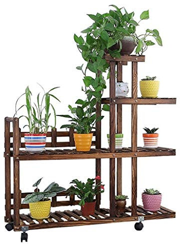 ZHANGshouf Blomställ, stående trähylla, hörnhyllor med hjul, trädgårdsväxt, display för växter, krukor, hållare, trädgårdsförvaringshylla, inomhus eller utomhus för balkong, vardagsrum