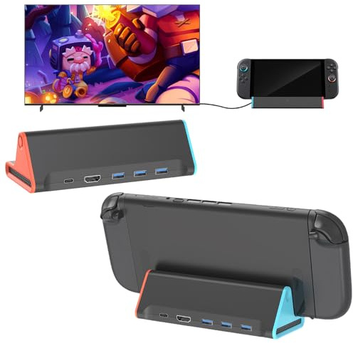 Switch 2 TV Dock, Portatile Base Support Compatibile con Nintendo Switch 2 Console, Caricatore Switch 2 Compatibile con HDMI 4K@60Hz/Tre USB 3.0/PD 100 W