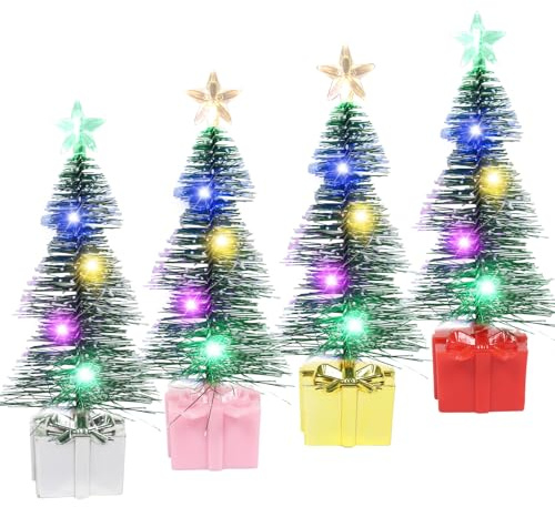 4 Stück LED Mini Weihnachtsbaum,Kleiner Weihnachtsbaum mit Beleuchtung Tannenbaum Künstlich Klein Weihnachtsbäume Geschmückt Miniatur Christmas Tree mit Beleuchtung Weihnachtsdeko Tischdeko Geschenk